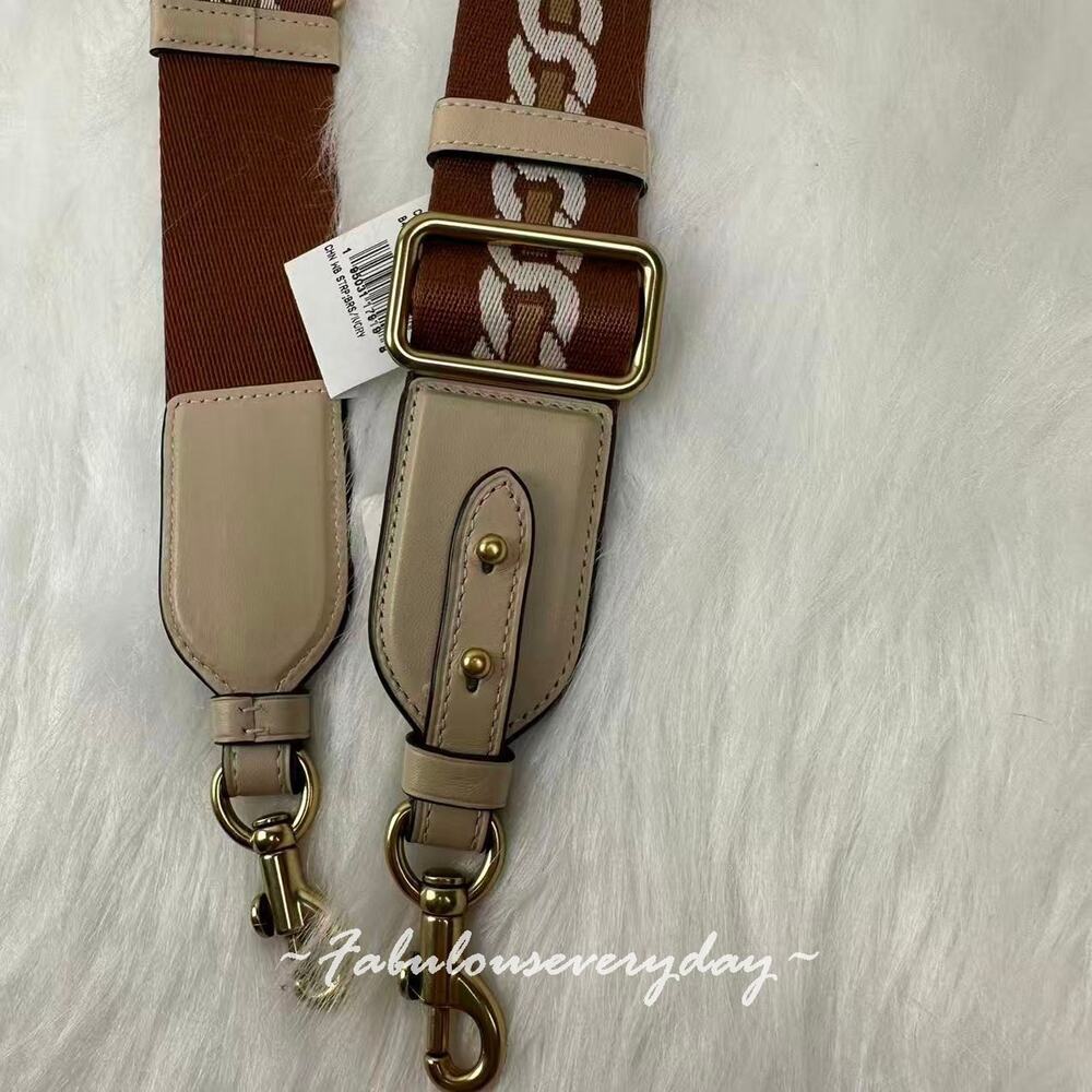 Coach Strap With Chain Stripe In Nylon/Brass/Ivory C3619 NWT - Picture 6 of 7
